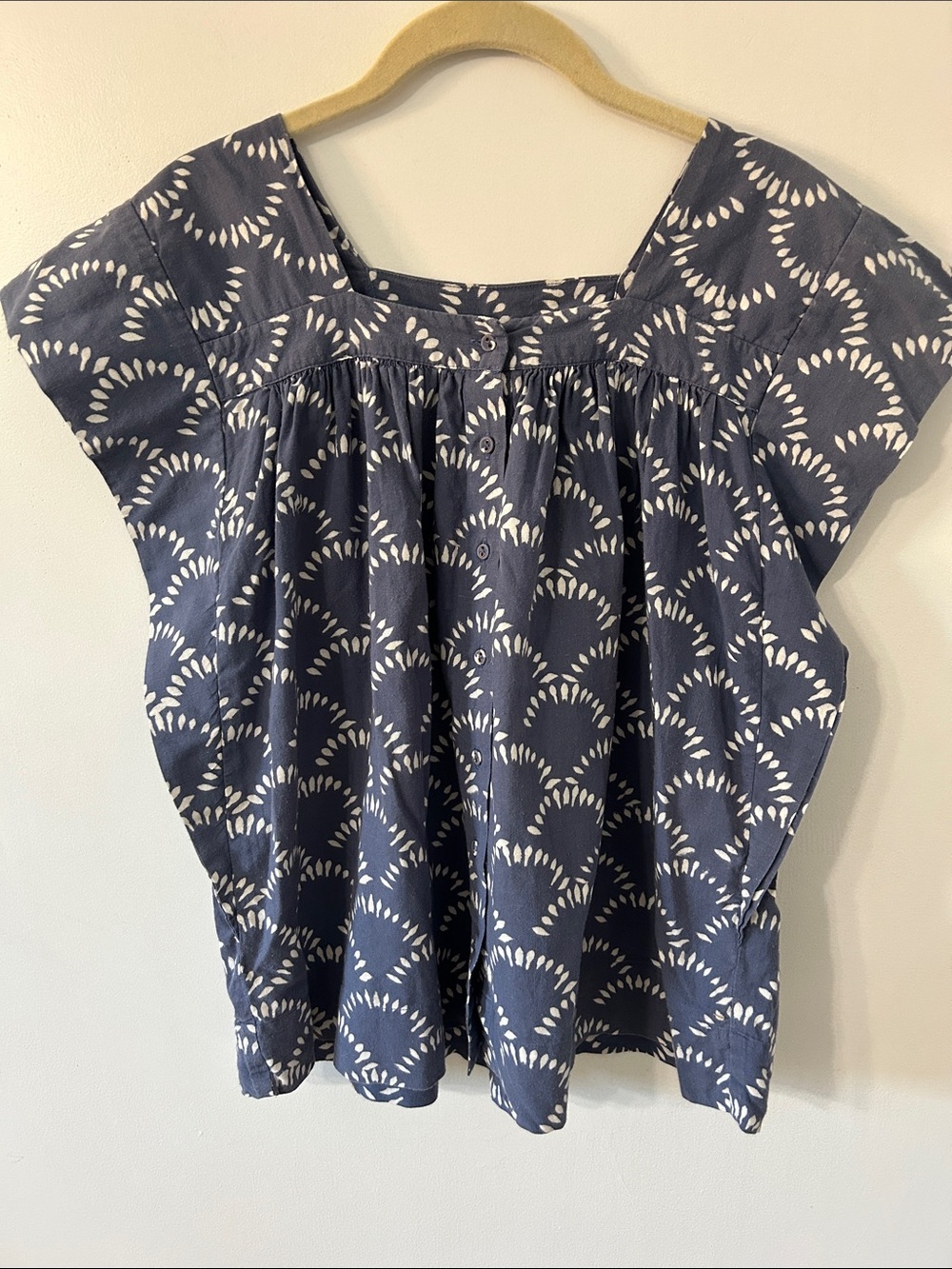 Mirth Pueblo Top Lapis Shell Women's S Button-Front Cotton Coastal Boho Blouse